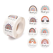 Honeyhandy 1.5 Inch Thank You Sticker, Self-Adhesive Paper Gift Tag Stickers, Flat Round with Word Pattern, Colorful, Rainbow Pattern, 3.8cm, about 500pcs/roll