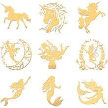 OLYCRAFT 9Pcs Orgonite Sticker Unicorn Sticker Fairy Angel Mermaid Decorate Stickers Self Adhesive Golden Metal Stickers for Scrapbooks DIY Resin Crafts Phone & Water Bottle Decor - 1.6x1.6 Inch