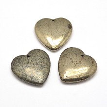 Honeyhandy Heart Natural Pyrite Pendants, 40x40x10mm, Hole: 2mm