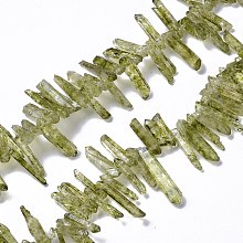 Natural Crackle Quartz Crystal Dyed Beads Strands, Chip, Olive Drab, 12~35x4~5.5x3~5mm, Hole: 0.8mm, about 101~102pcs/strand, 15.35''(39cm)