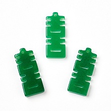 Honeyhandy Natural White Jade Chinese Symbol Pendants, Dyed, Chinese Character, Green, 24x10x3~3.5mm, Hole: 1mm