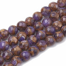 Honeyhandy Natural Chalcedony Beads Strands, Imitation Gold Clinquant Stone, Dyed & Heated, Round, Medium Purple, 10~10.5mm, Hole: 1mm, about 37~38pcs/strand, 14.96~15.35 inch(38~39cm)