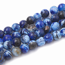 Honeyhandy Dyed Natural Crackle Agate Beads Strands, Round, Blue, 6~6.5mm, Hole: 1mm, about 64pcs/strand, 15.1 inch