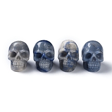 Honeyhandy Natural Blue Aventurine Home Display Decorations, for Halloween, Skull, 38x32x51mm