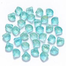 Honeyhandy Transparent Spray Painted Glass Beads, Top Drilled Beads, with Glitter Powder, Scallop Shape, Turquoise, 10x10.5x6mm, Hole: 1mm