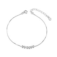 SHEGRACE Simple Elegant 925 Sterling Silver Anklet, with Six Small Beads, Platinum, 21cm