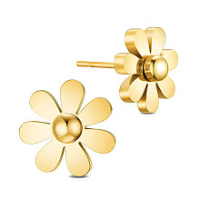 Honeyhandy SHEGRACE Titanium Steel Stud Earrings, Daisy Flower, Golden, 10mm