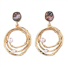 Arricraft Abalone Shell Earrings Studs for Women, Brass Shell Pearl Beads Dangle Earrings Jewelry Gift for Birthday, Golden, 50x31mm, Pin: 0.7mm