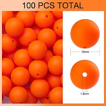 Honeyhandy 100Pcs Silicone Beads Round Rubber Bead 15MM Loose Spacer Beads for DIY Supplies Jewelry Keychain Making, Orange, 15mm