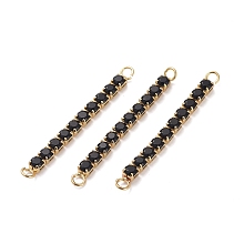 Honeyhandy Brass Micro Pave Cubic Zirconia Links, Rectangle Bar, Golden, Black, 41x3x3mm, Hole: 2mm