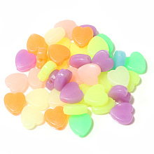 Honeyhandy Luminous Opaque Acrylic Beads, Glow In The Dark, Heart, Mixed Color, 8.8x8.8x4mm, Hole: 1.4mm, 100pcs/bag