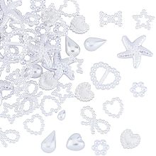 2 Bags/Box Plastic Cabochons 3D Nail Charms Multi Shapes Flower Heart Star Moon Bowknot Circle Pearls White Assorted for Manicure DIY Beautiful Crafts Jewelry Accessories Decoration