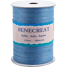 BENECREAT 328 Yards 8mm Wide Raffia Ribbon Raffia Paper Craft Ribbon Packing Twine for Festival Christmas Gifts DIY Decoration and Weaving, Blue