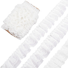 GORGECRAFT 11 Yards White Double-Layer Pleated Chiffon Lace Trim 5cm Wide 2-Layer Gathered Ruffle Trim Edging Tulle Trimmings Fabric Ribbon for Home DIY Sewing Crafts Costume Pillowcase Embellishments