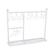 SUPERFINDINGS Mii Iron Doll Garment Coat Hanger Rack, for Dollhouse Decoration, with Hangers, White, 6.1x25x20.5cm