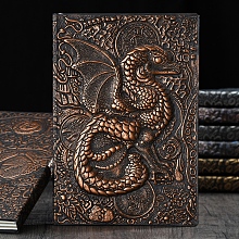 Honeyhandy 3D Embossed PU Leather Notebook, A5 Dragon Pattern Journal, for School Office Supplies, Red Copper, 215x145mm