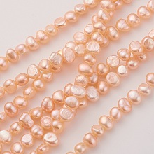 Honeyhandy Natural Cultured Freshwater Pearl Beads Strands, Nugget, Light Salmon, 6~8x4.5~5.5mm, Hole: 0.5mm, about 61~64pcs/strand, 13.7~13.9 inch(35~35.5cm)