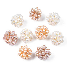 Round Natural Cultured Freshwater Pearl Beads, Handmade Ball Cluster Beads, Mixed Color, 15.5~17mm, Hole: 1.8mm