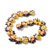 Honeyhandy Handmade Porcelain Beads, Fish, Yellow, 17~18x21~22x7~7.5mm, Hole: 2mm