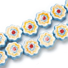 Honeyhandy Handmade Porcelain Flower Beads Strands, Blue, 16x16x6mm, Hole: 2mm, about 20pcs/strand, 12.99 inch(33cm)