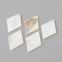 Honeyhandy Freshwater Shell Pendants, Rhombus, Creamy White, 37~39x24~26x2mm, Hole: 1~1.5mm