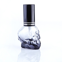 Honeyhandy Glass Spray Bottles, with Aluminum Lid, Skull, Black, 3.5x2.7x6.7cm, Capacity: 8ml(0.27fl. oz)