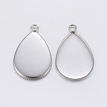 Honeyhandy 304 Stainless Steel Pendant Cabochon Settings, Milled Edge Bezel Cups, teardrop, Stainless Steel Color, Tray: 18x13mm, 21x13.5x1.5mm, Hole: 2mm