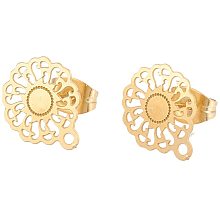 UNICRAFTALE 100pcs Stainless Steel Hollow Stud Earring Posts Back Set with Loop Golden Flower Earring Pad Base Butterfly Stoppers DIY Earring Components for Jewelry Making