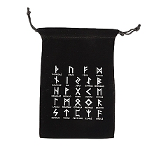 Honeyhandy Runes Velvet Jewelry Storage Drawstring Pouches, Rectangle Jewelry Bags, for Witchcraft Articles Storage, Black, 18x12cm