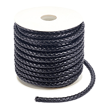 BENECREAT PU Imitation Leather Braided Cord, for Keychain, Round, Black, 7x6mm, about 16.40 Yards(15m)/Roll