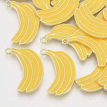 Honeyhandy Alloy Enamel Pendants, Light Gold, Banana, Gold, 29x17x2mm, Hole: 2mm