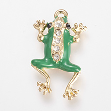 Honeyhandy Enamel Style Alloy Pendants, with Rhinestones, Frog, Golden, 33x19x6mm, Hole: 2mm