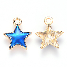 Honeyhandy Alloy Enamel Charms, Star, Light Gold, Blue, 15x13x2mm, Hole: 1.6mm