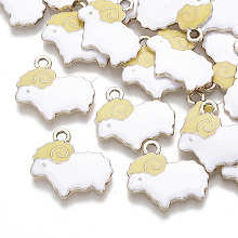 Honeyhandy Alloy Enamel Pendants, Light Gold, Sheep, White, 19x20x2.5mm, Hole: 2mm