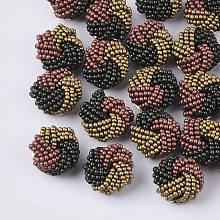 ARRICRAFT Glass Seed Beads Cabochons, Cluster Beads, with Golden Plated Iron Perforated Disc Settings, Flower, Colorful, 19~20x10~12mm