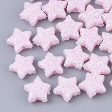 Honeyhandy Opaque Acrylic Beads, with Glitter Powder, Star, Pink, 9.5x10x4mm, Hole: 1.6mm