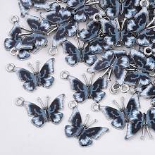 Honeyhandy Printed Alloy Pendants, with Enamel, Butterfly, Platinum, Gray, 14x20.5x1.5mm, Hole: 1.6mm