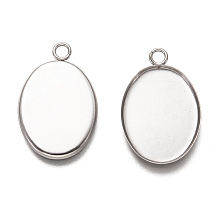 Honeyhandy 304 Stainless Steel Pendant Cabochon Settings, Plain Edge Bezel Cups, Oval, Stainless Steel Color, Tray: 20x15mm, 24.5x16x1.3mm, Hole: 2.5mm