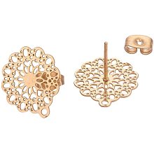 UNICRAFTALE 10pcs Flower Stainless Steel Stud Earring with Loop Earring Posts with Backs Golden Earring with Stoppers DIY Earring Components for Jewelry Making 16x14mm Hole 1mm, Pin 0.7mm