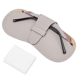 CREATCABIN Leather Glasses Case Slim Squeeze Top Sunglasses Pouch Lightweight Travel Portable Soft Eyeglasses Cover Holder with Suede Fiber Cleaning Cloth for Women Men Gray