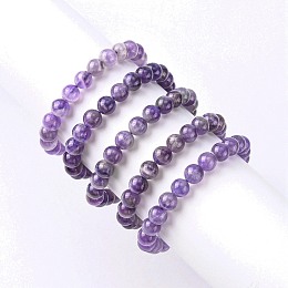 Honeyhandy Natural Amethyst Round Beaded Stretch Bracelet, Gemstone Jewelry for Women, Violet, Inner Diameter: 2-1/8~2-1/4 inch(5.4~5.8cm), Beads: 8mm