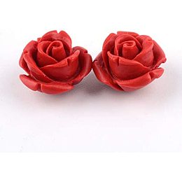 HOBBIESAY 50pcs Cinnabar Carved Rose Beads 10mm Flower Carving Loose Beads Carving Red Floral Beads for Jewelry Making Necklace Bracelet Earring Valentine's Day DIY Craft Supply, Hole: 1.5mm