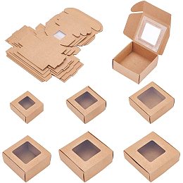 BENECREAT 24 Pack Marble Paper Gift Boxes with Window 6 Mixed Size BurlyWood Bakery Treat Boxes for Candies, Soap, Party Favor Treat Boxes