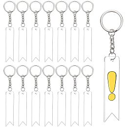 BENECREAT 20PCS Acrylic Keyring Blanks 2.95x0.75 inch Vertical Flag Clear Keychain Blanks with 30PCS Jump Rings, 1PC Storage Box for DIY Projects and Crafts