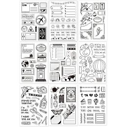 GLOBLELAND 9 Sheets Mixed Theme Silicone Clear Stamps Seal for Card Making Decor and DIY Scrapbooking(Stamp Calendar Flower Corner Envelope Notebook Hot Air Balloon Animal Butterfly)