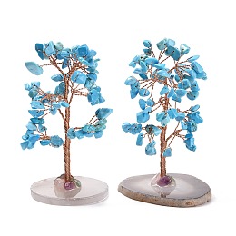 Honeyhandy Natural Turquoise Chips & Agate Pedestal Display Decorations, Tree of Life Healing Stone Tree, for Reiki Healing Crystals Chakra Balancing, Cadmium Free & Lead Free, 59~70x47~65x100~114mm