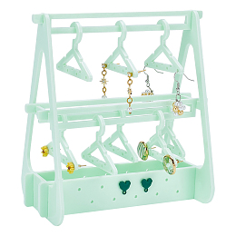 PandaHall Elite Opaque Acrylic Earring Display Hanger, Holds Up to 8 Pairs, Clothes Hangers Shaped Earring Organizer Holder, Light Green, 8.2x14x15.2cm