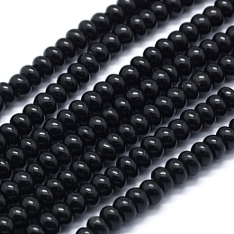 Honeyhandy Synthetic Black Stone Beads Strands, Rondelle, 6x4mm, Hole: 1mm, about 92pcs/strand, 15.35 inch(39cm)