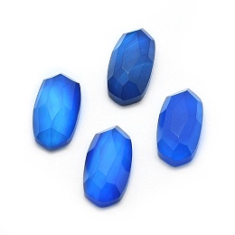 Honeyhandy Natural Agate Cabochons, Faceted, Oval, Dyed & Heated, Blue, 13.5~14x6.5~7x3.5~4mm