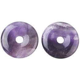 CHGCRAFT 5pcs Donut Shape Natural Amethyst Pendants Pi Disc Shape Nature Energy Healing Gemstone Charm Bulk for Necklace Bracelets Jewelry Making Hole 6mm